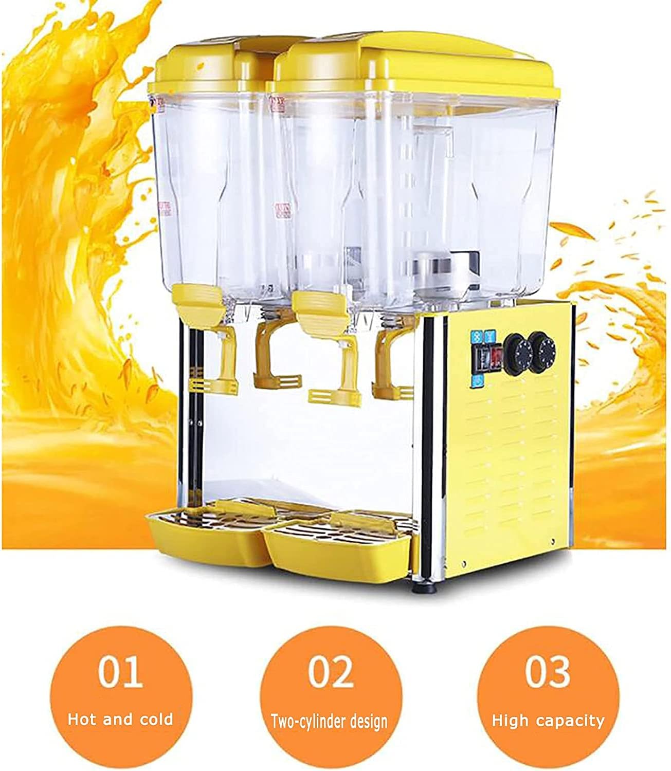 Two-Cylinder Hot and Cold Drink Machine, Cafeteria Juice Machine Drink Machine Automatic Cold Ice Tea Beverage 18L Large Capacity Restaurant Party