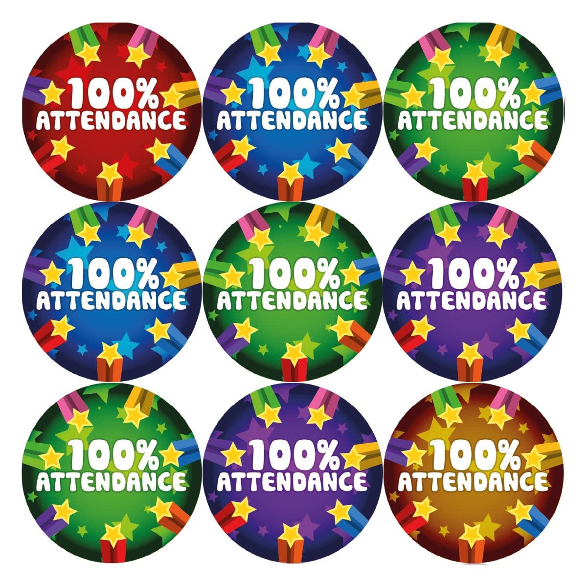 Sticker Stocker Multicolor 144 Perfect 100% Attendance - 30Mm Glossy Reward Stickers For Teachers & Parents