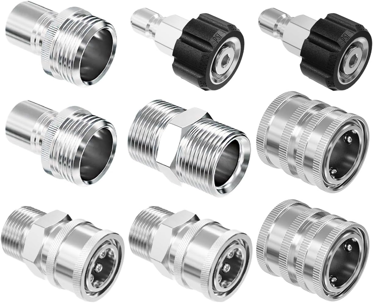 9 PCS Pressure Washer Adapter Set, Quick Disconnect Kit, M22 Swivel to 3/8'' Quick Connect, 3/4" to Quick Release, M22 to M22 Convert