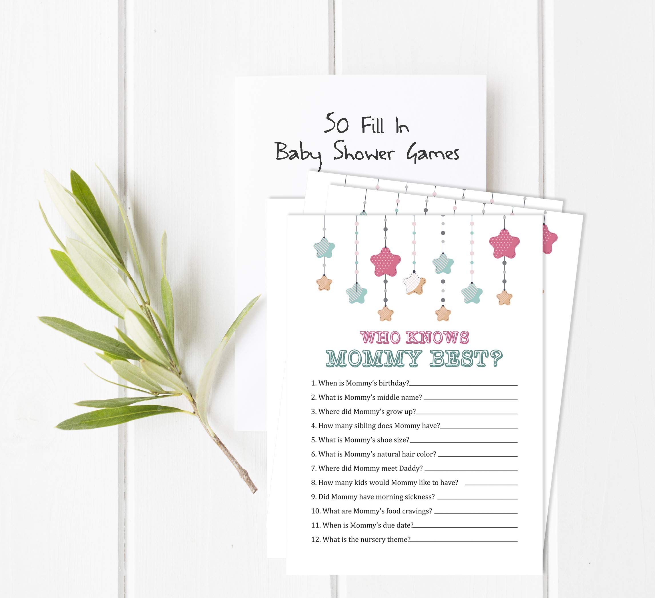 Inkdotpot – Set Di 50 Carte Gioco Per Baby Shower 'Who Said It? Knows Mommy Best' – Tema Gender Reveal – 5x7 Pollici, Cartoncino 150 G/m² - 3