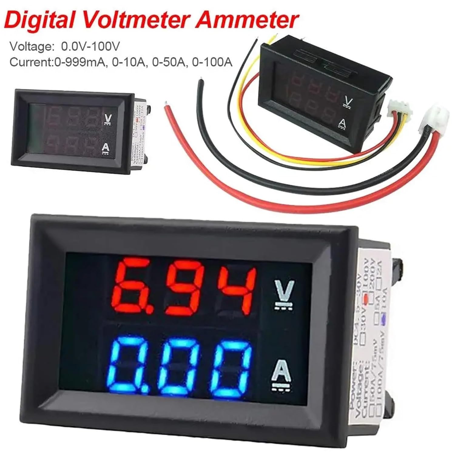 Digital Voltmeter DC 100V 10A Voltmeter Ammeter Blue + Red LED Amp Dual Digital Volt Meter Gauge Electromobile Motorcycle Car(10A-Red Green)