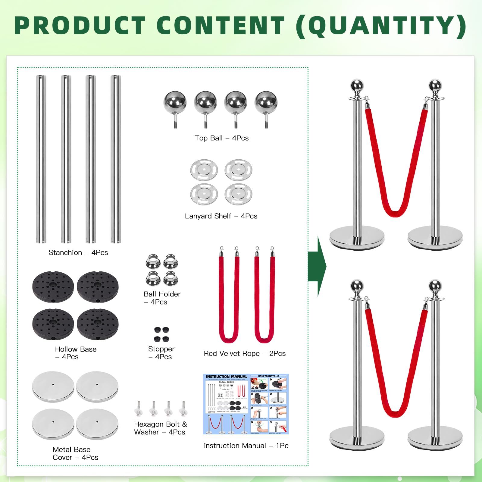 6 Pack Stainless Steel Stanchions With 4 Black Velvet Ropes - Crowd - View #9