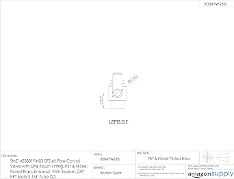 SMC AS2301F-N02-07S Air Flow Control Valve with Push-to-Connect Fitting, PBT & Nickel Plated Brass, Universal, With Sealant, 1/4 NPT Male x 1/4 Tube OD