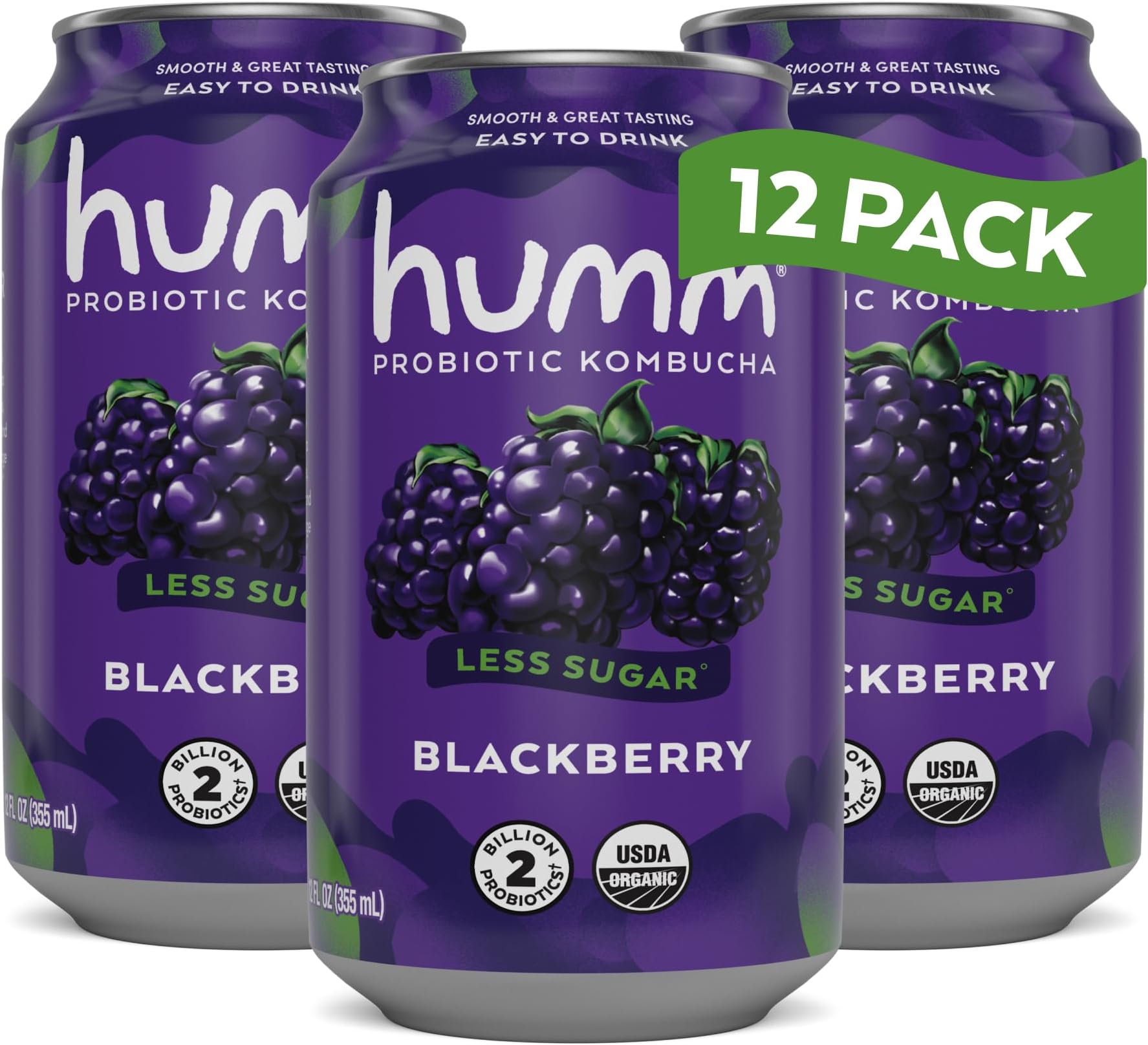 Humm Kombucha Blackberry, Organic, Vegan & GMO Free (12 Pack)