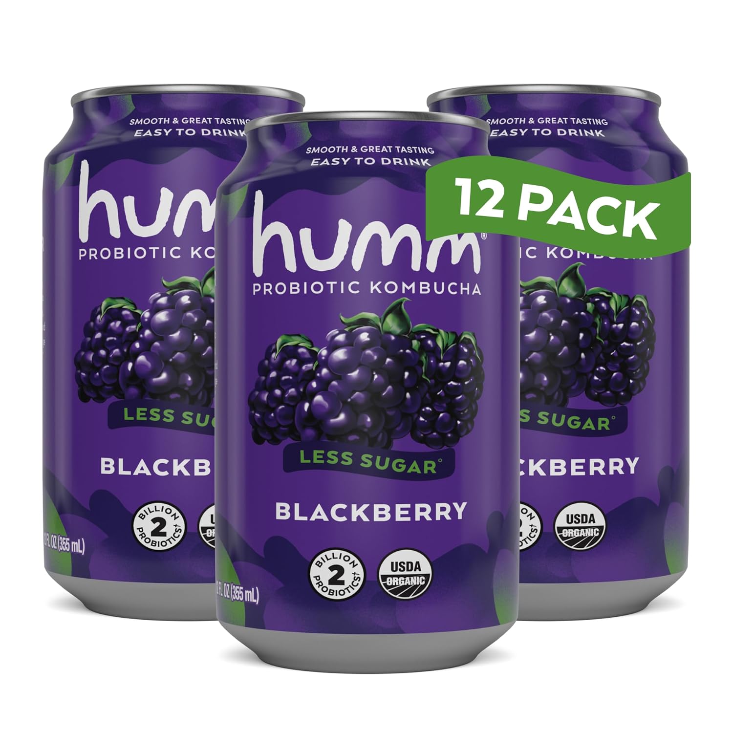Humm Kombucha Blackberry, Organic, Vegan &amp; GMO Free (12 Pack)