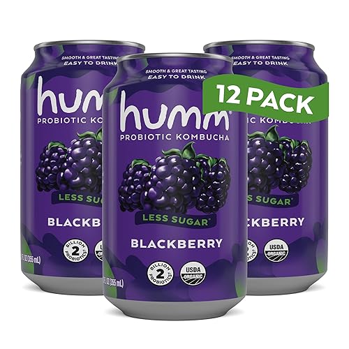 Humm Kombucha Blackberry, orgánica, vegana y libre de OMG (paquete de 12)