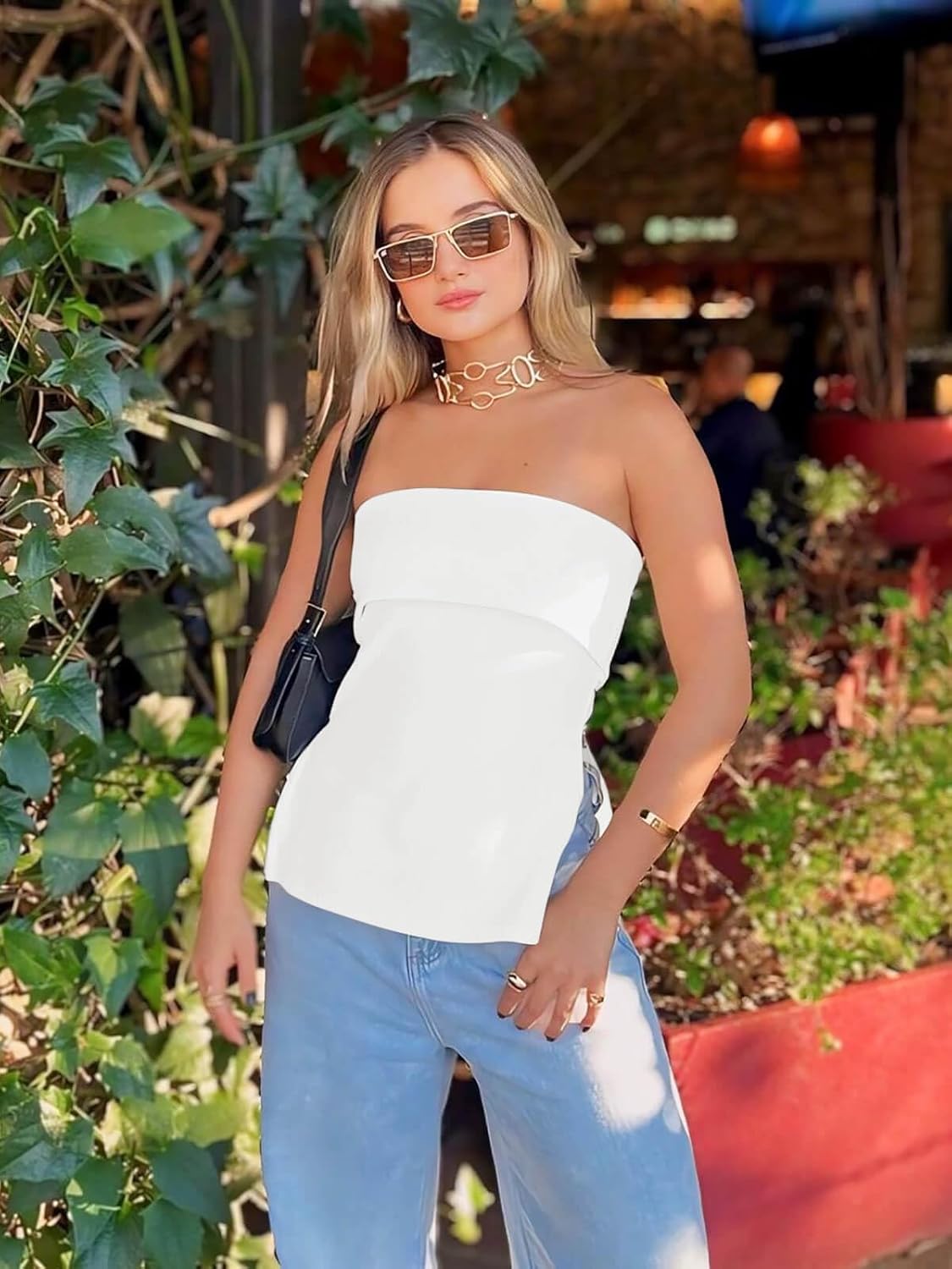 Cicy Bell Womens Strapless Tube Tops Fitted Ribbed Knit Y2K Going Out T Shirts Summer Side Zipper Backless Bandeau Tops - Image 2