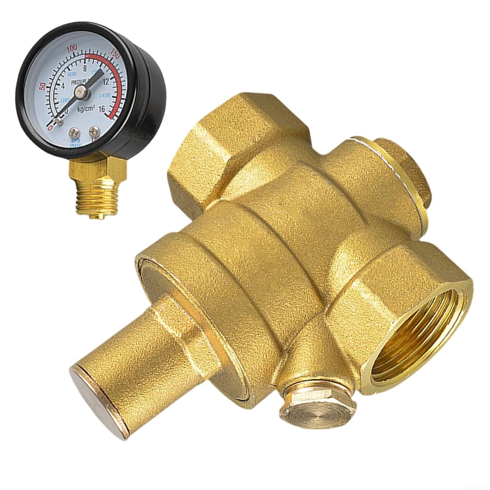 Réducteur de pression d'eau 3/4", régulateur de pression d'eau 3/4" DN20 avec manomètre en laiton réglable (S)