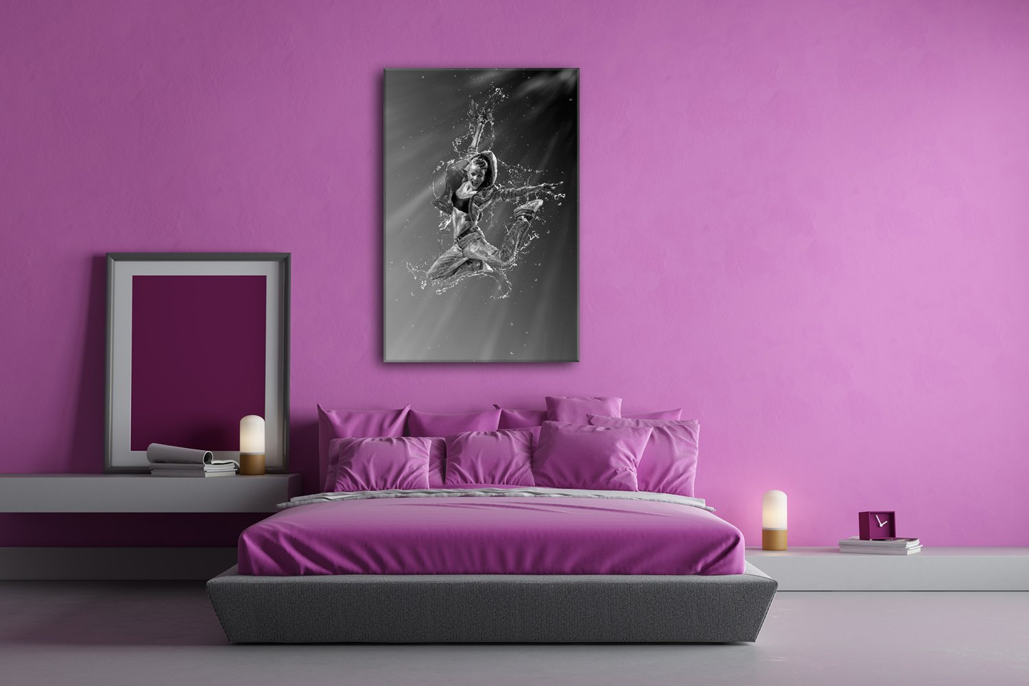 Stampa Digitale di Alta qualità con Cornice, Motivo Danzante in Acqua: Nero/Bianco, 120x80