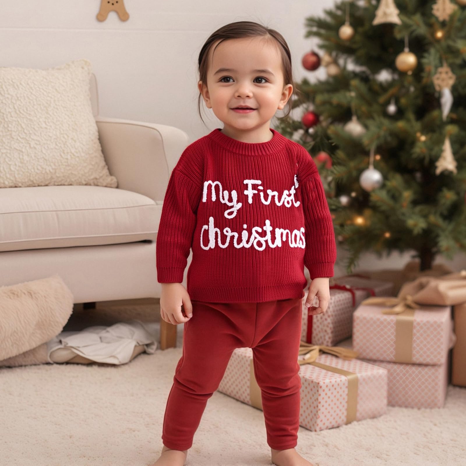 Suéter de Navidad para bebé, niño y niña, con letras bordadas, ropa de punto, ropa de otoño e invierno