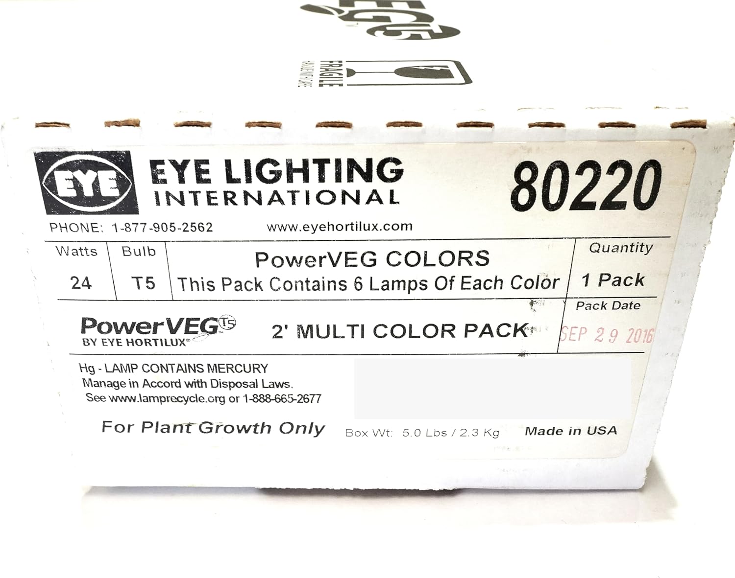 Hortilux Eye Lighting International PowerVEG T5 2' Multi-Color Pack - Assorted Fluorescent Grow Lights for Vegetative and Flowering Plant Growth (Pack of 24)