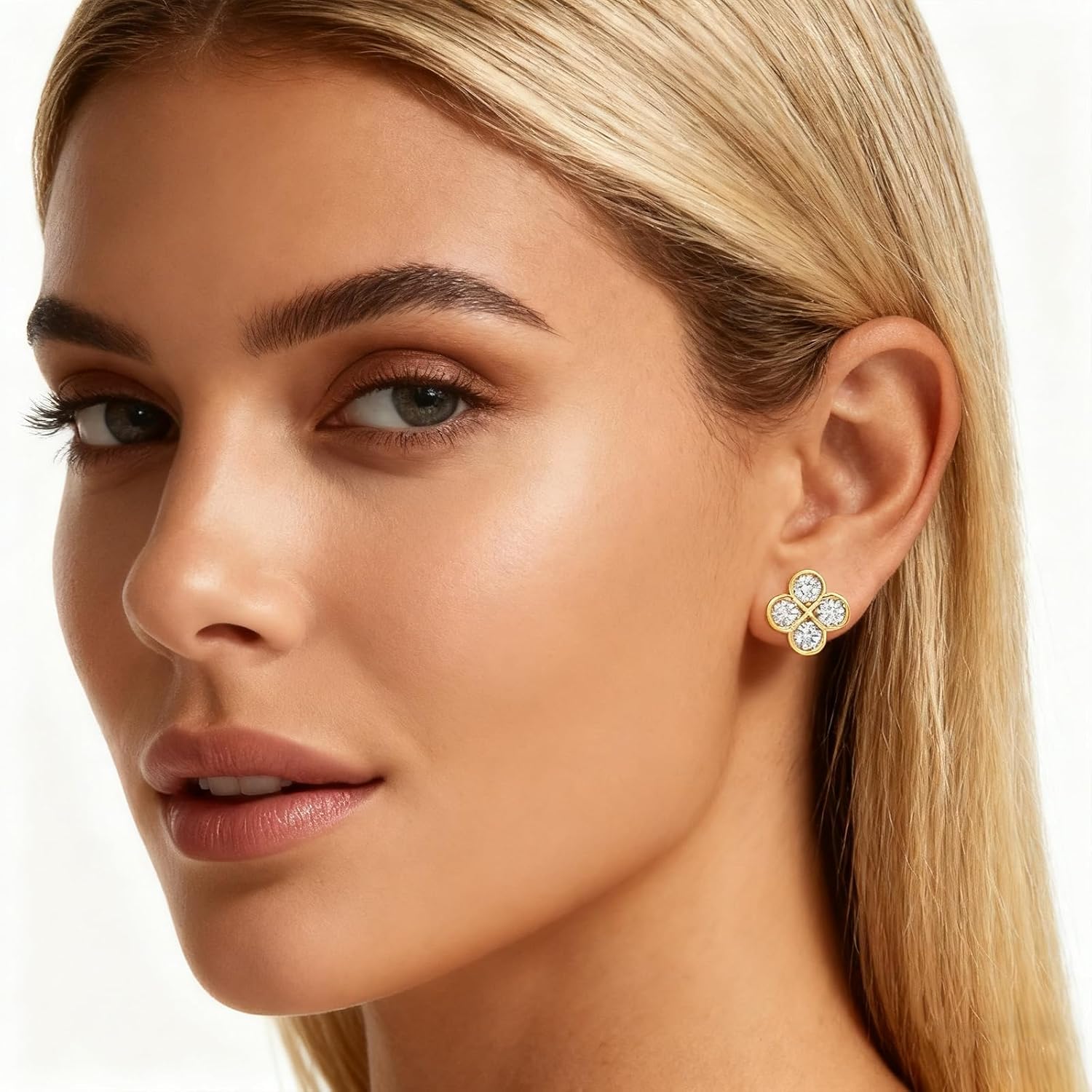 Clover Earrings for Women Gold Plated Four Leaf Stud Earring Dainty Small Rhinestones Flower Studs Simple Jewelry Gifts - Image 3