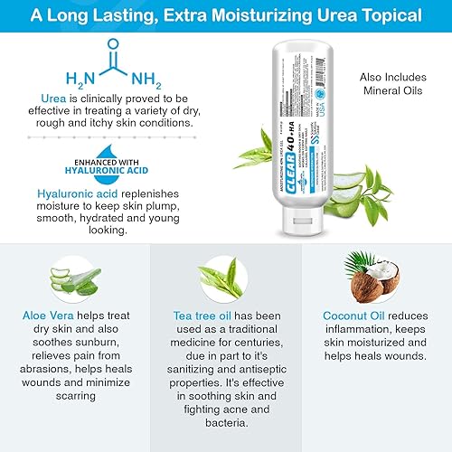 Miniatura 8 de CLEAR 40  SA 40 gel de urea  2 ácido salicílico 8 onzas con árbol de té y aceite de coco aloe vera callos y maíz removedor suaviza los talones