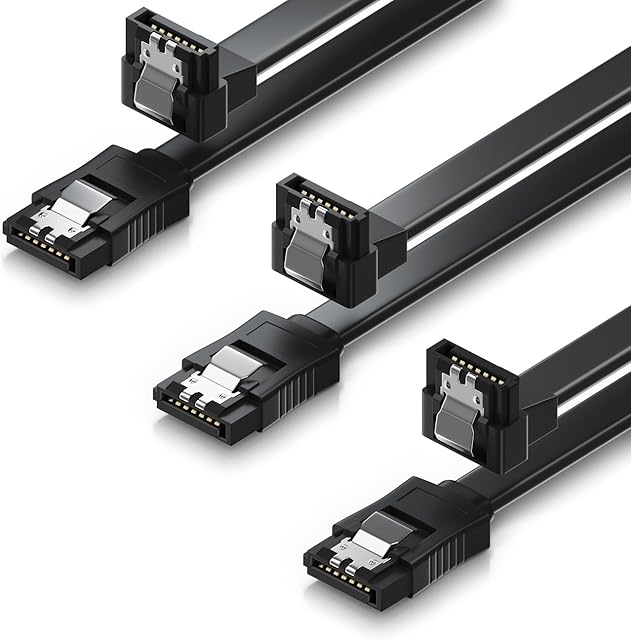 deleyCON 3x 0.5m (1.64 ft.) SATA III Cable S-ATA 3 Data Cable HDD SSD Connection Cable Metal Clip 6GBit/s 1x Straight 1x 90° L-Type Connectors - Black