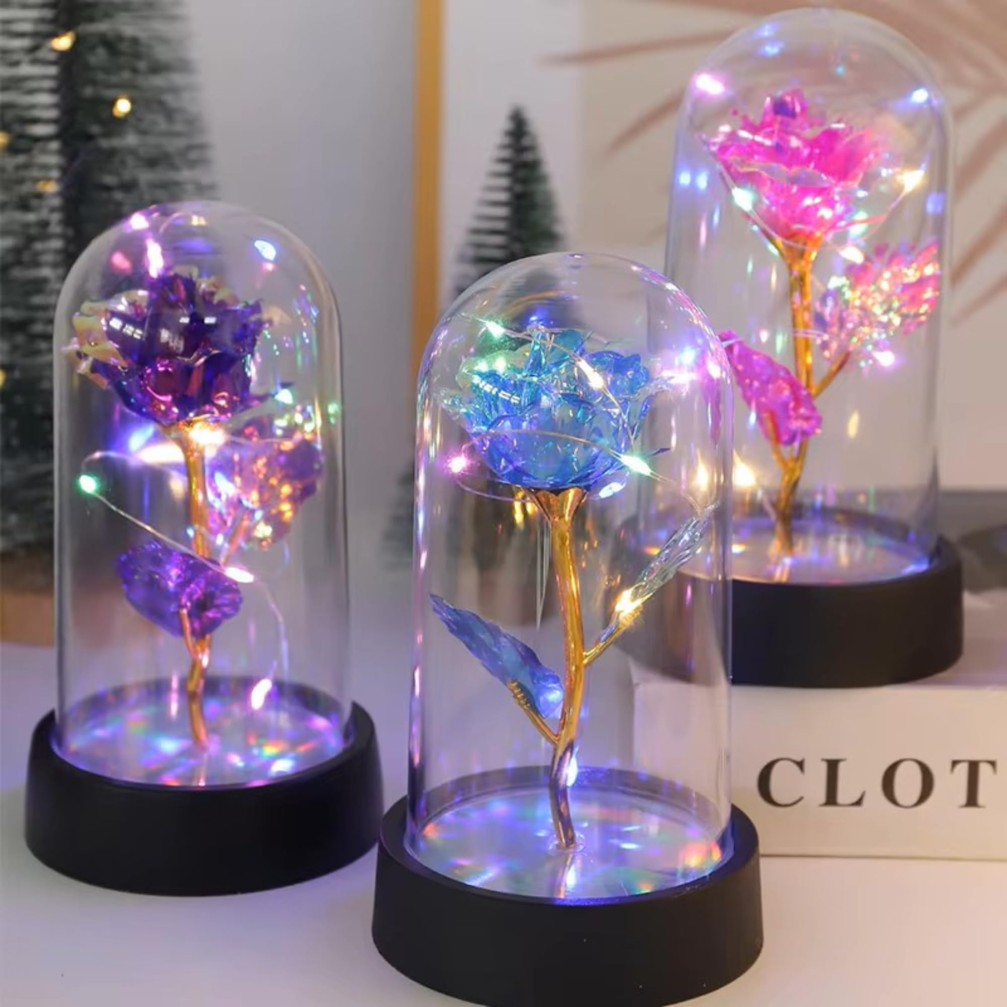 HUMAIZAR Glass Dome Artificial Rose, Romantic Valentine's Day, Wedding Decoration, LED Rose for Home Décor, Creative Floral Arrangement for Loved Ones - White 3