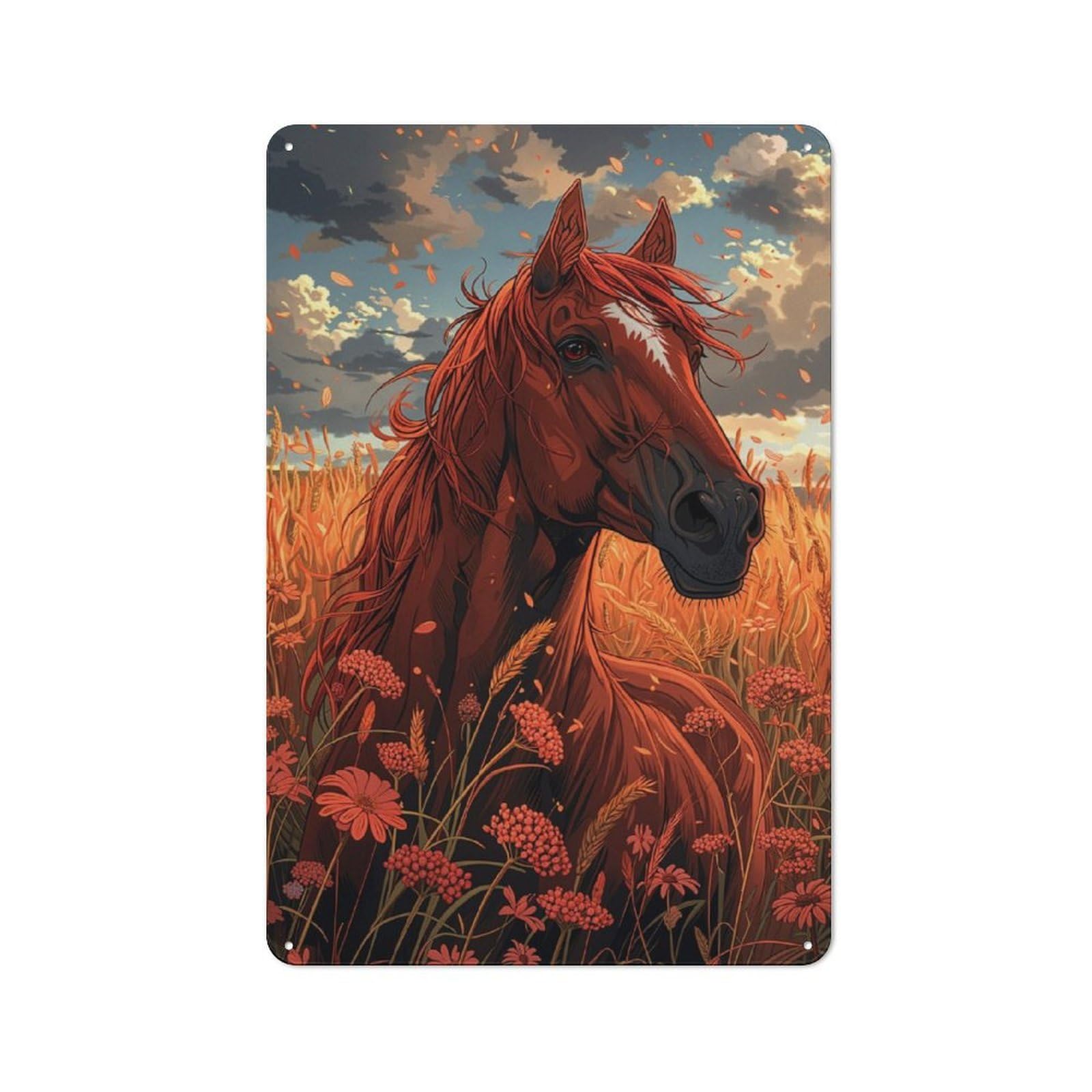 Junmoney Horse In A Field Metal Wall Sign 30X20cm Featuring For Café Or Restaurant, For Vintage Wall Decor Fans, For Metal Sign Collectors