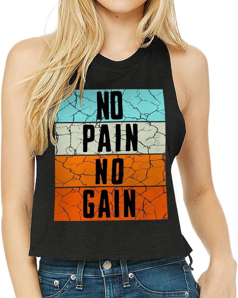 No Pain No Gain Racerback Cropped Tank - Trendy Women's Tank - Best Quote Tank Top