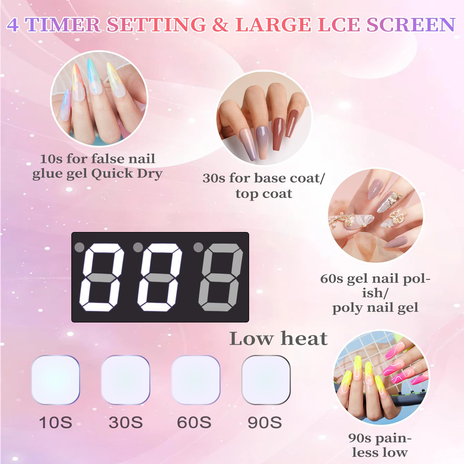 Lámpara de uñas LED UV recargable de 96 W, luz UV inalámbrica portátil para uñas con pantalla LCD, sensor automático, 4 ajustes de temporizador y secador de uñas con sensor inteligente, luz