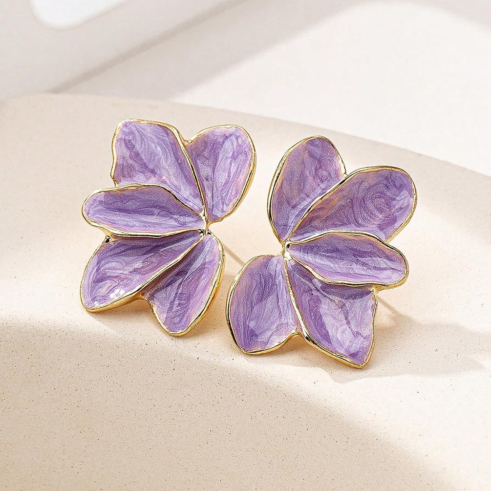 Statement Enamel Petal Flower Stud Earring for Women Exquisite Dainty Leaf Floral Earrings Irregular Romantic Valentine Party Jewelry Gift Accessories - Image 6