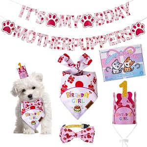 TCBOYING Dog Birthday Party Supplies Multi Size Offered Dog Birthday Bandana Banner Girl Hat Bow Tie with Numbers