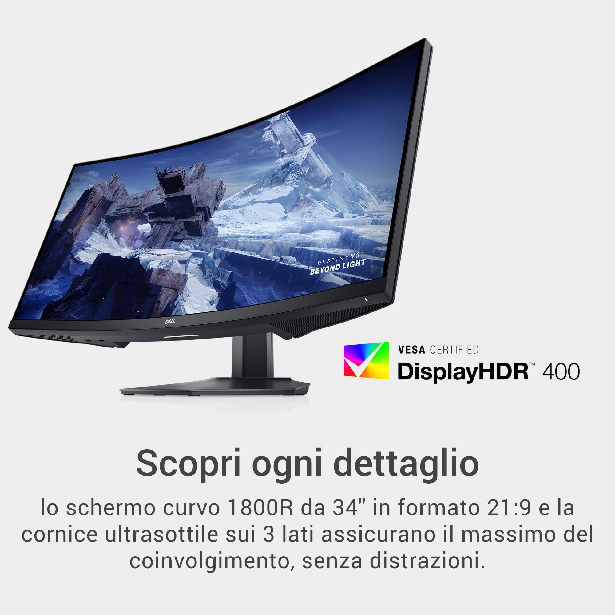 Monitor Dell S3422DWG 34 Pollici 21:9 Curvo 144Hz - Gaming - Dettaglio