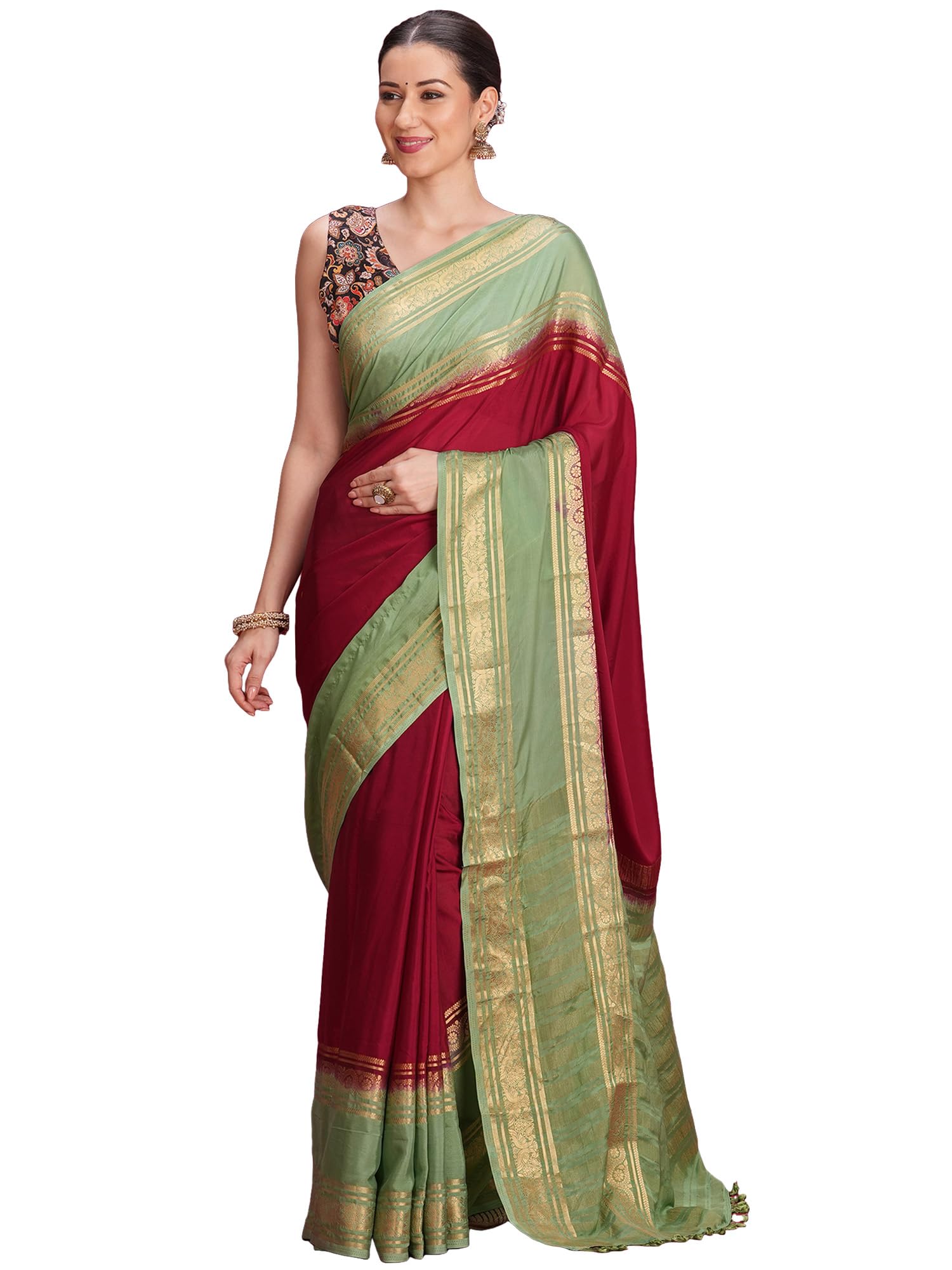 akhilam Women's Mysore Silk Ombre Woven Design Saree With Unstitched Blouse Piece (KUSUM4201_NSM_Parent)-picture-40