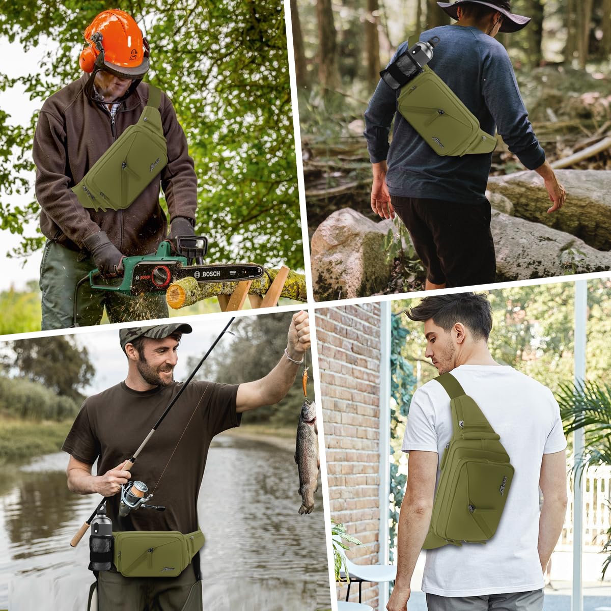 REETEE Marsupio Uomo Donna Impermeabile Marsupio Sportivo con Portaborraccia, Marsupio Trekking per Corsa, Campeggio, Viaggio, Escursionismo e Outdoor Sportivo (verde)