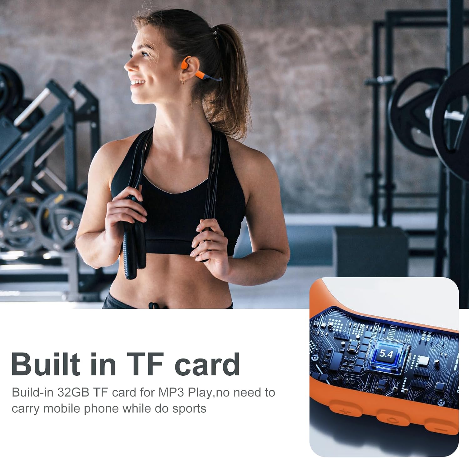 Bone Conduction Swimming Headphones,Waterproof IP68,Bluetooth 5.4, Built-in 32GB TF Swimming Headphones Underwater Music Player, Open Ear Bluetooth Earbuds (Orange) - Image 4