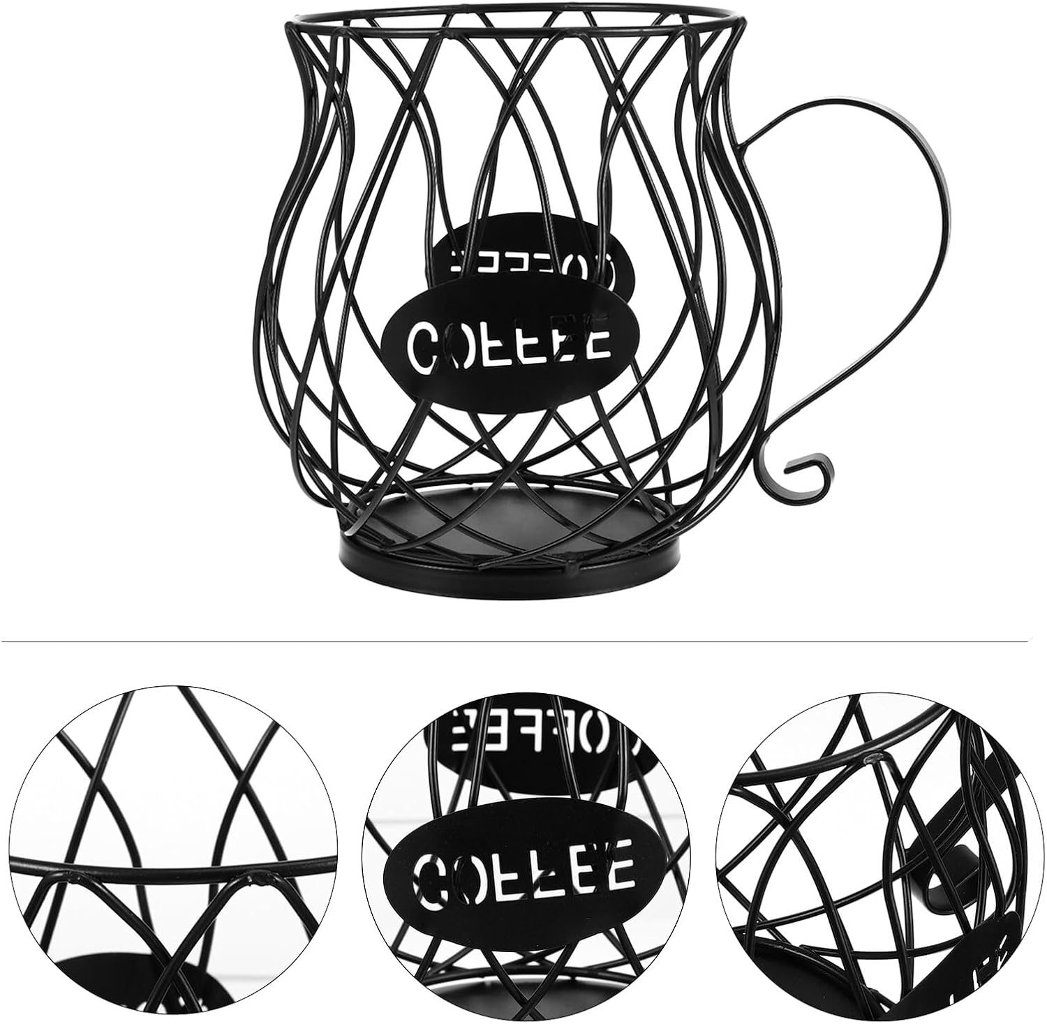 Sturdy Metal Coffee Pod Storage Basket with Coffee Cut-out Large Capacity Organizer for Espresso Capsules Fruit and Snack Holder Black Wire Basket for Kitchen Counter