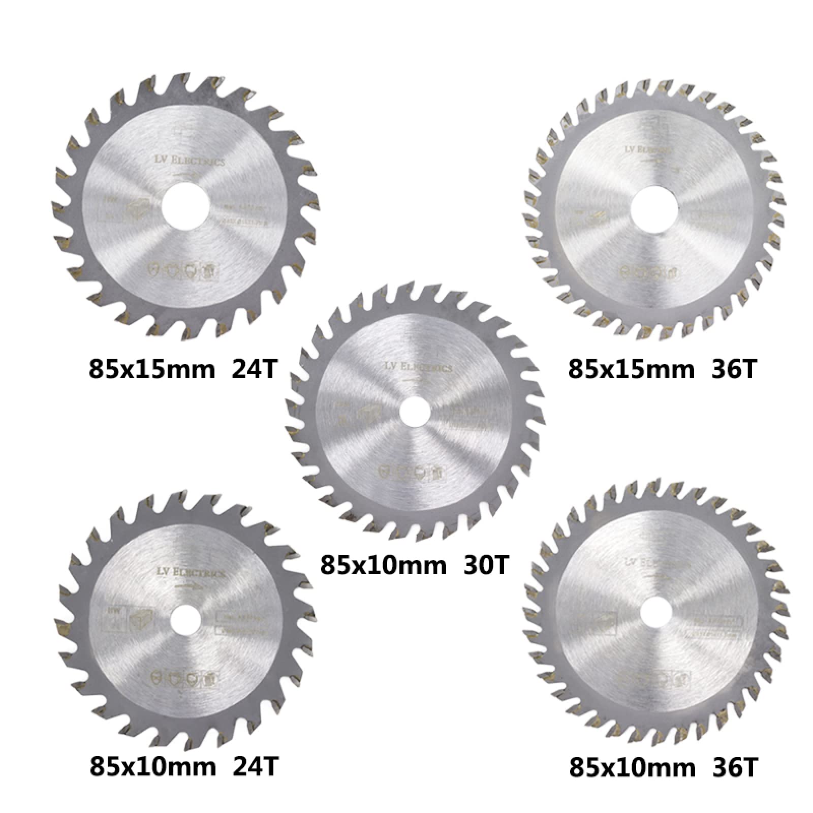 5 sztuk 85mm zestaw brzeszczotów TCT 24T 30T 36T okrągła tarcza tnąca z węglików spiekanych do narzędzi obróbki drewna(5pcs 85x10x36T)