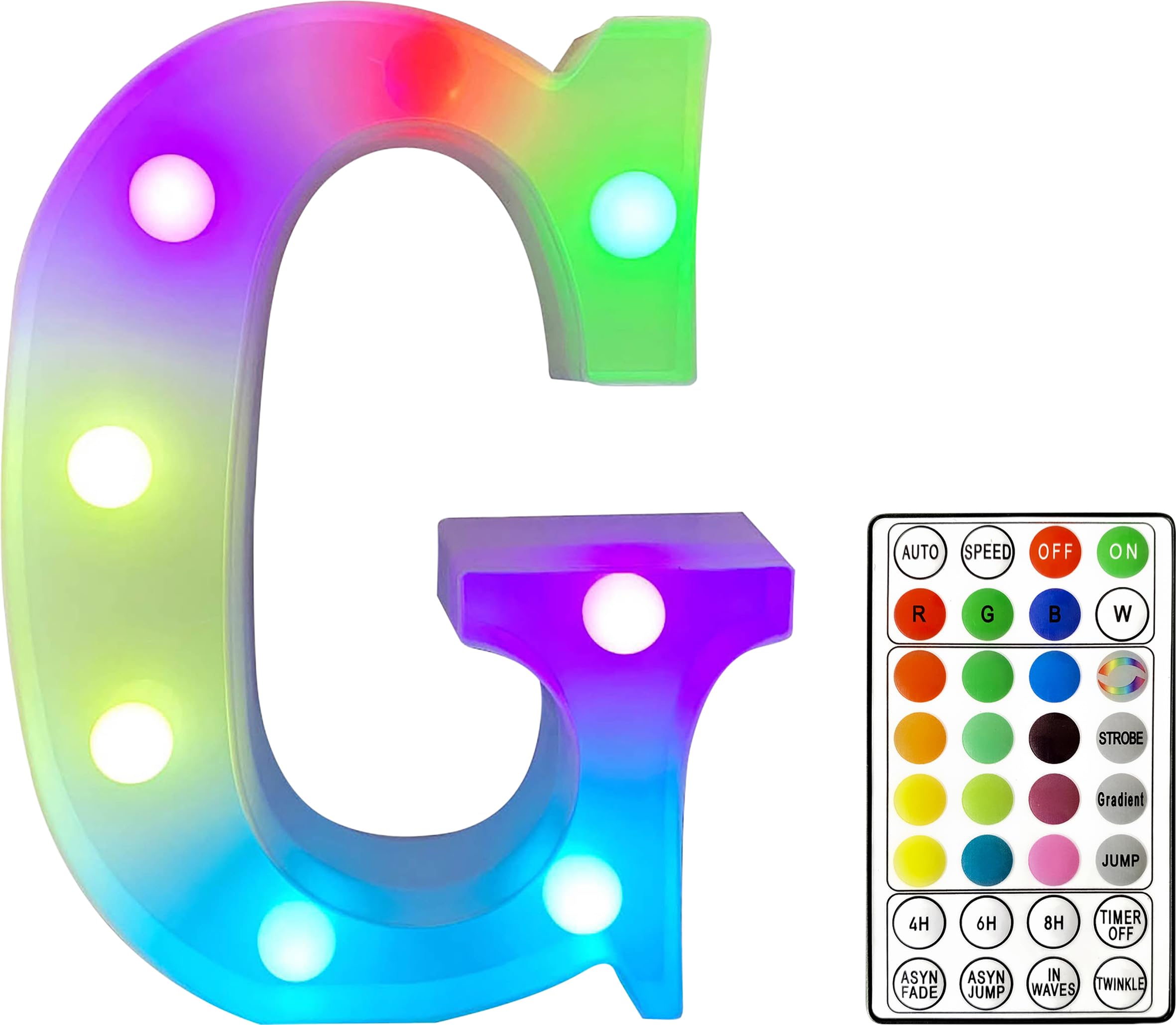 St Helens Home and Garden RGB Colourful Light Up Letter Sign with Remote Control Battery Operated for Parties, Weddings, Celebrations, Bedrooms, Battery Operated. Letter G
