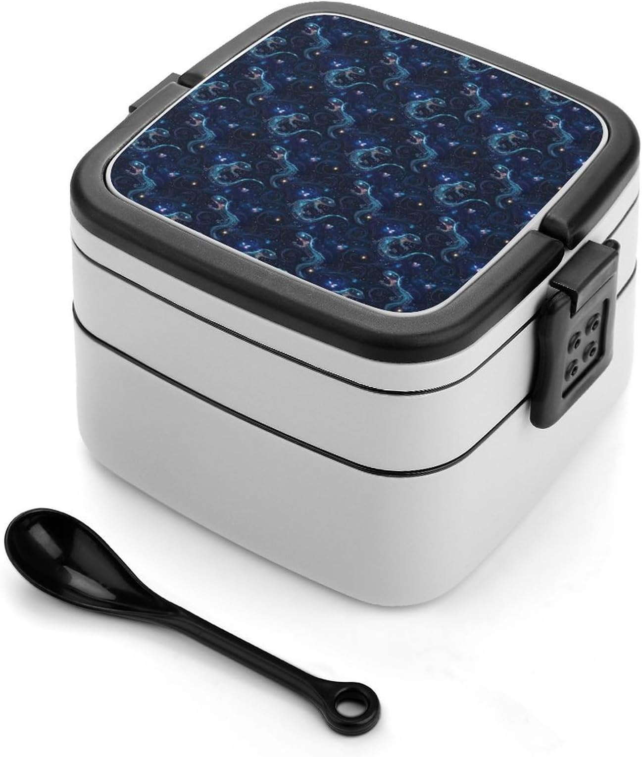 Fantasy Blue Lizard Print Bento Box, Small Salad Container for Lunch, Cute Lunch Box Containers for Adults Women Men, Reusable Double Lunchable Stackable