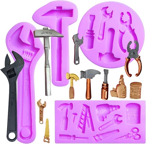 Herramientas de construcción Moldes de silicona para dulces, herramientas de mano, martillo, llave de chocolate, moldes para hornear para decoración