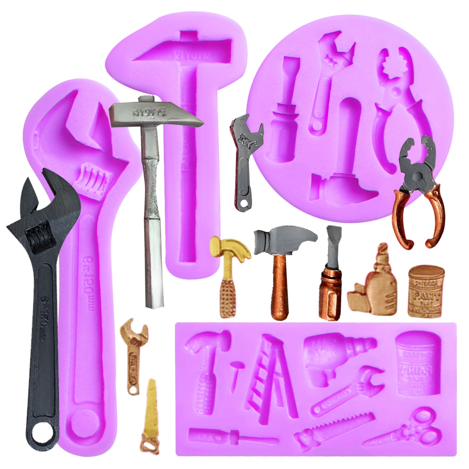 Hand Hardware Tools Molds for Chocolate Fondant Silicone Molds, Mini Pliers Construction Tools Cake Decorating Molds (4 Pcs) for Cookies Marzipan Candy Chewing Gum Clay Resin Soap