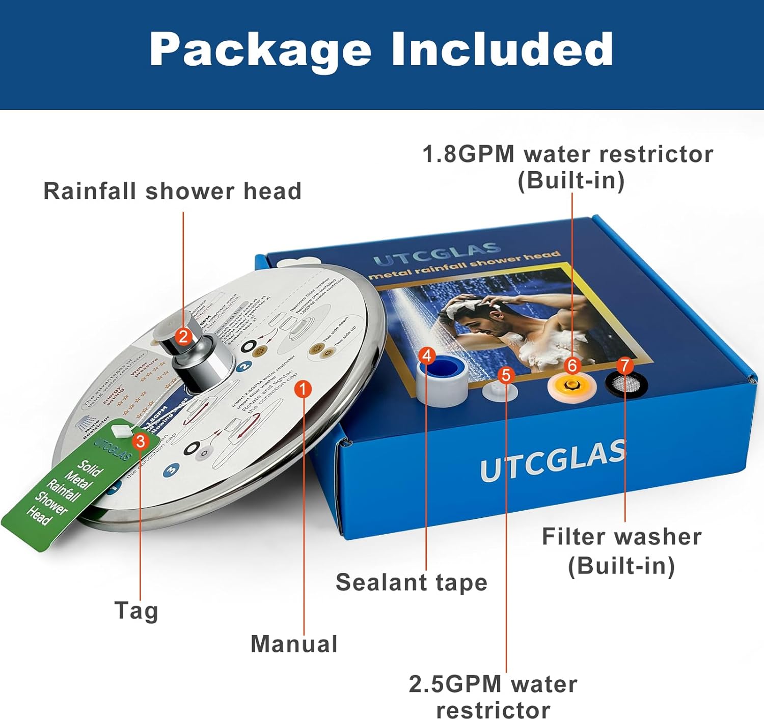 8 Inch Rain Shower Head All Metal, Thick Stainless Steel Round Fixed Showerhead, High Flow Rainfall Shower Head Replacement Optimized for Pressure