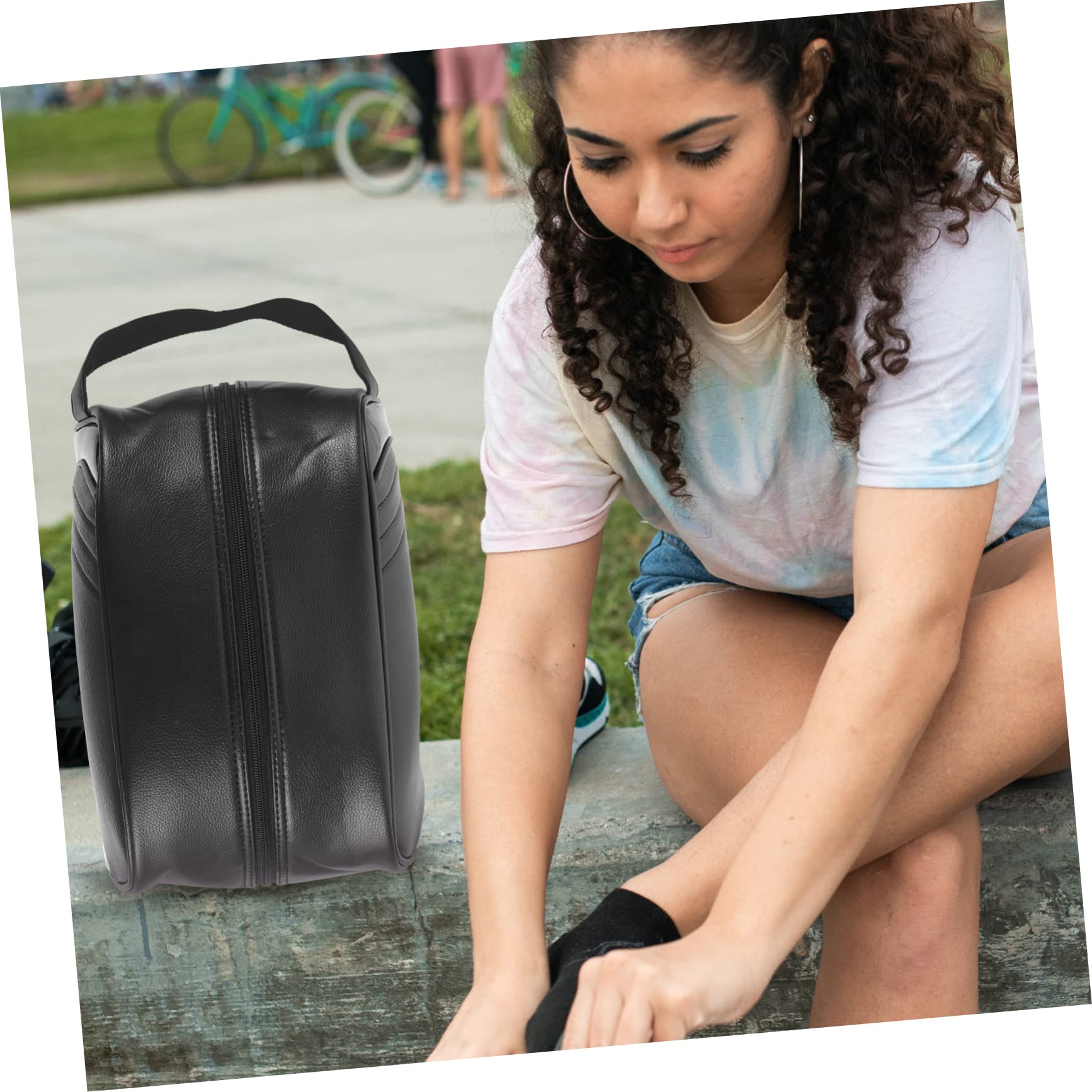 Veemoon Borsa per Scarpe in Cuoio Nero, Pieghevole e Portatile, per Riporre le Scarpe in Viaggio e All’aperto