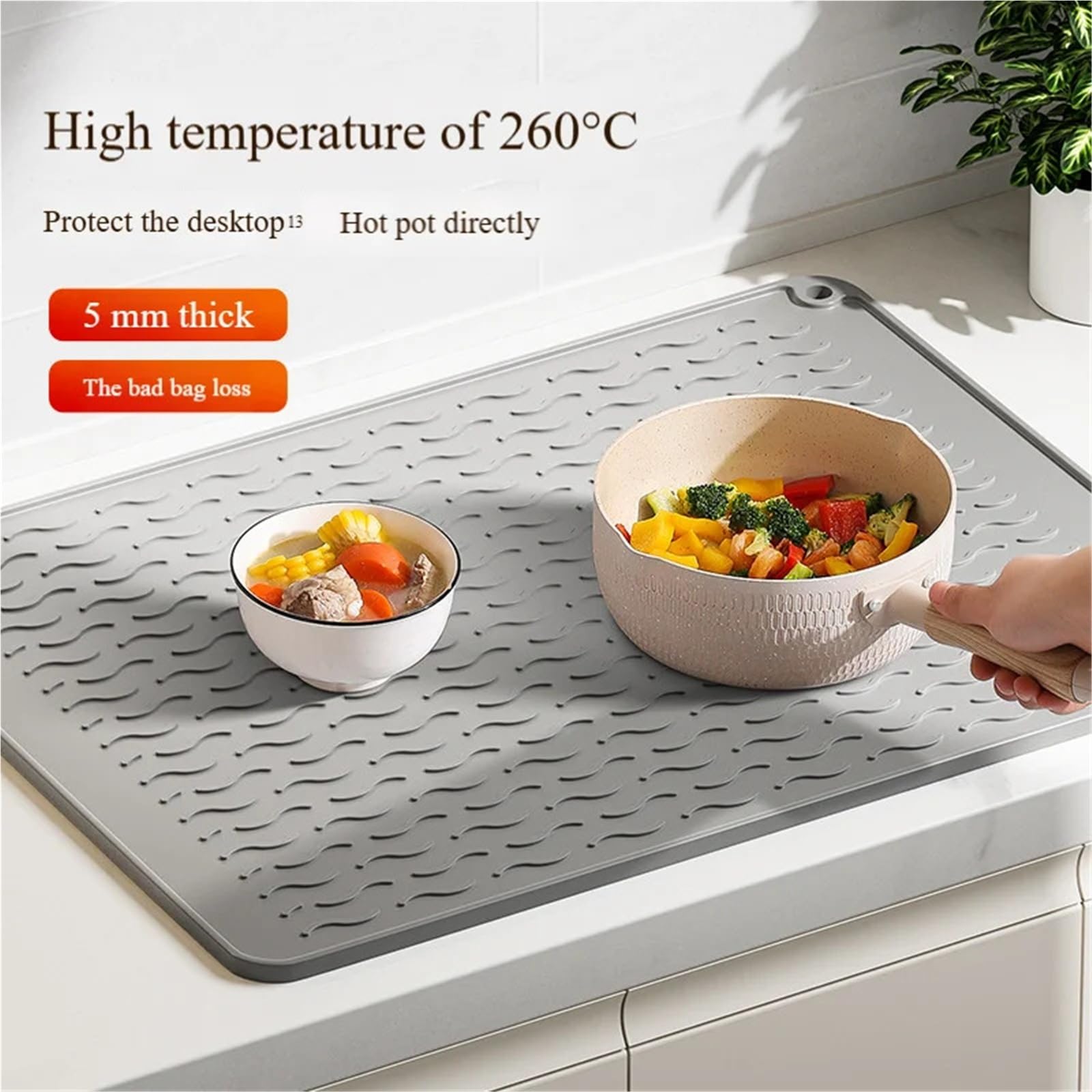 Almohadilla de Aislamiento térmico Silicona antiescaldaduras for Cocina, vajilla for el hogar, Taza Agua Antideslizante y escurridor para Sartenes Calientes(Beige,45X40CM(1.5X1.3FT))