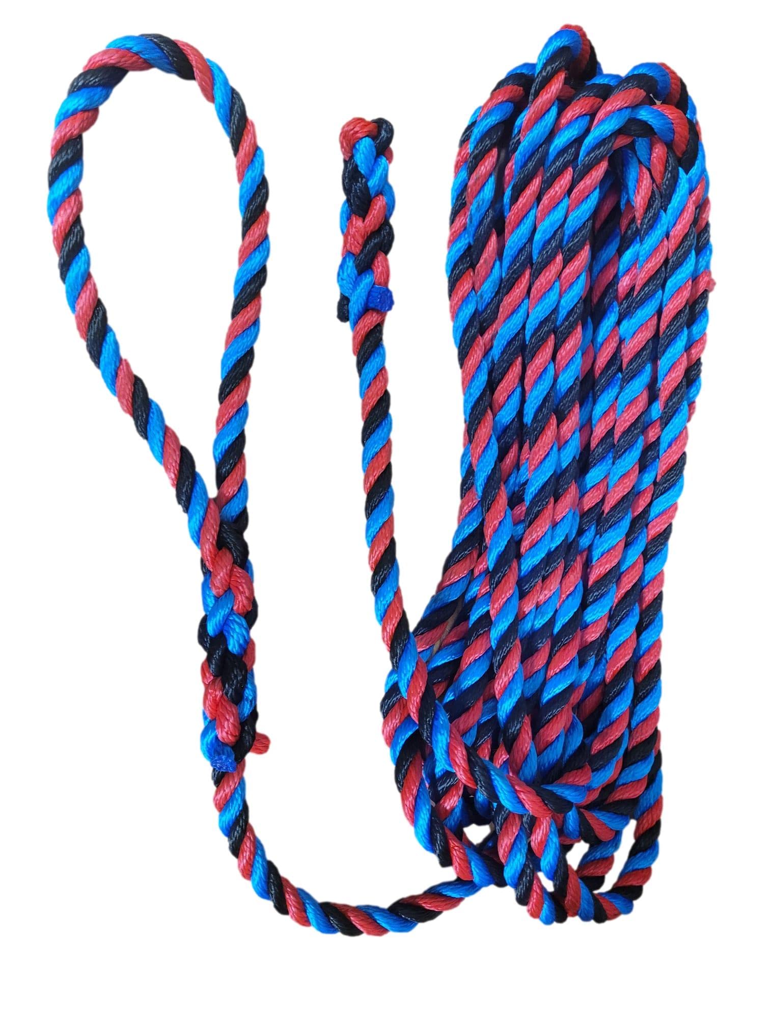 14mm Multi Colour Softline Mooring Rope With Loop & Back Splice - Red - Black - Blue - Floating Mooring Line - Narrowboats & Yachts (20ft Long)