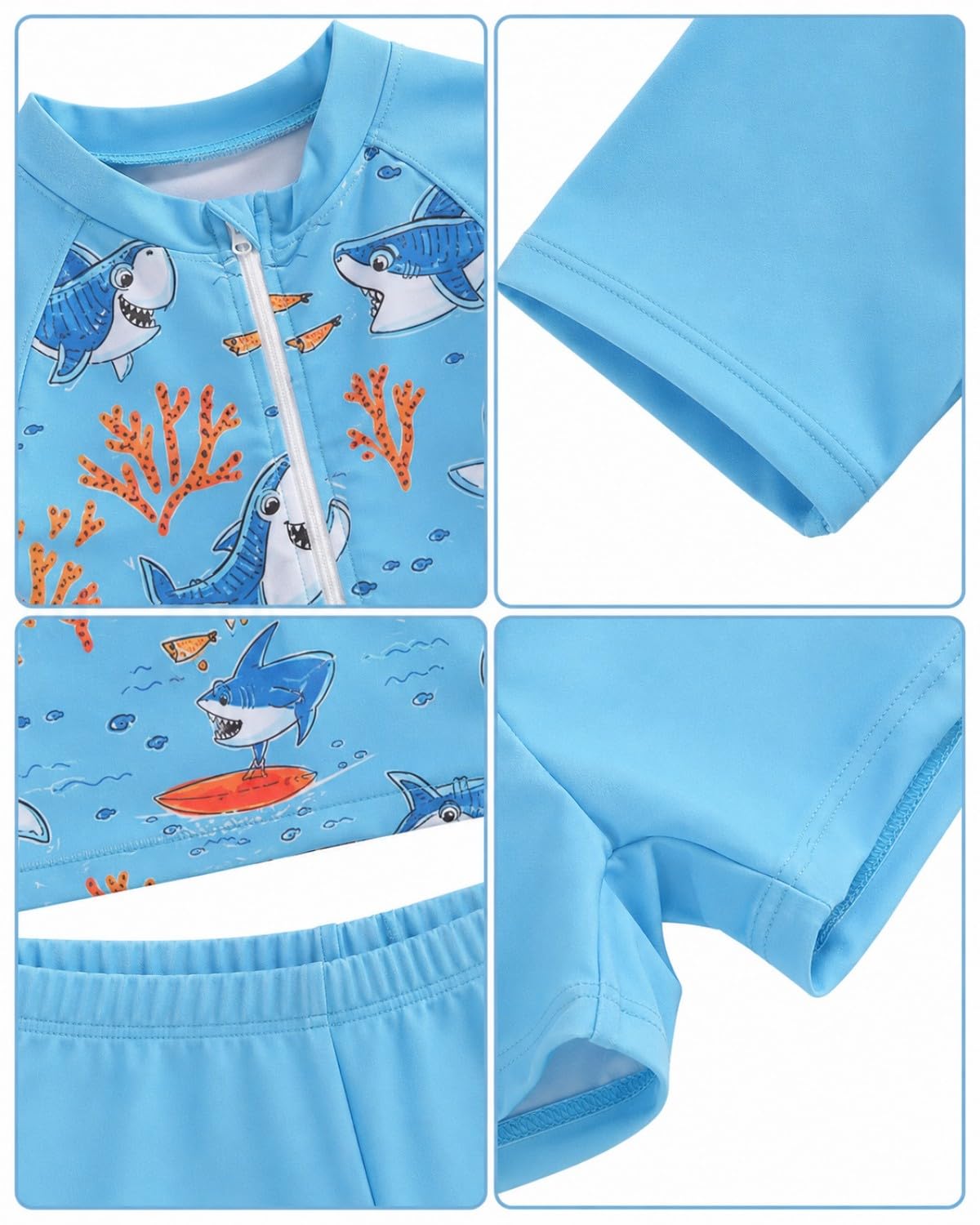 JiAmy Maillot de bain 3 pièces Rashguard à manches courtes pour bébé garçon avec maillot de bain