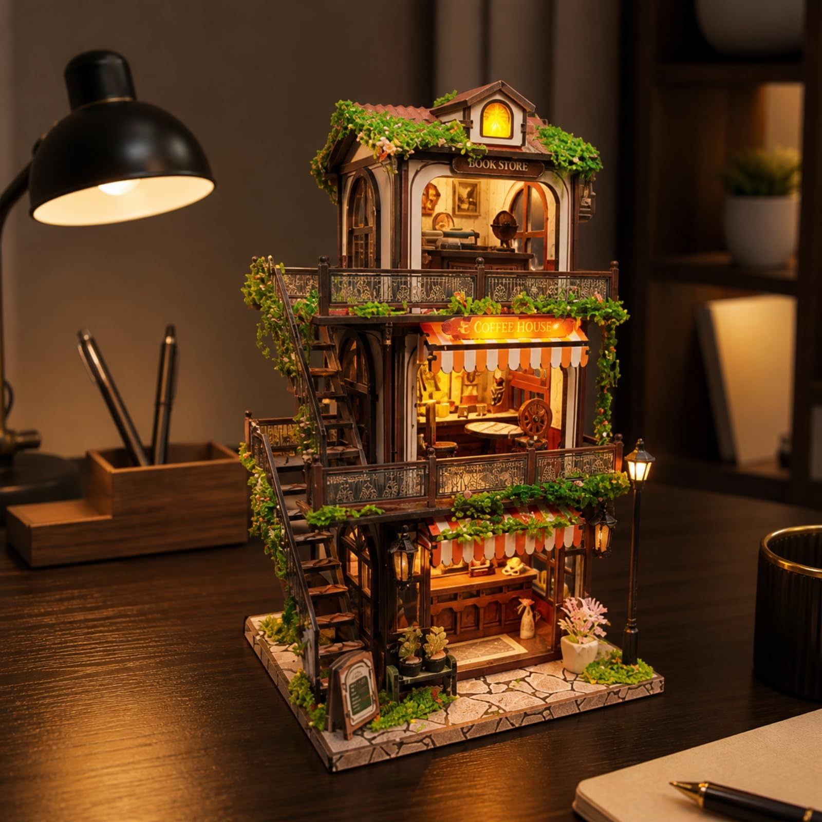 Kit Angolo Lettura in Legno Caffetria in Miniatura da Costruire Tagliato Al Modello 3D Legno con per Scrivania