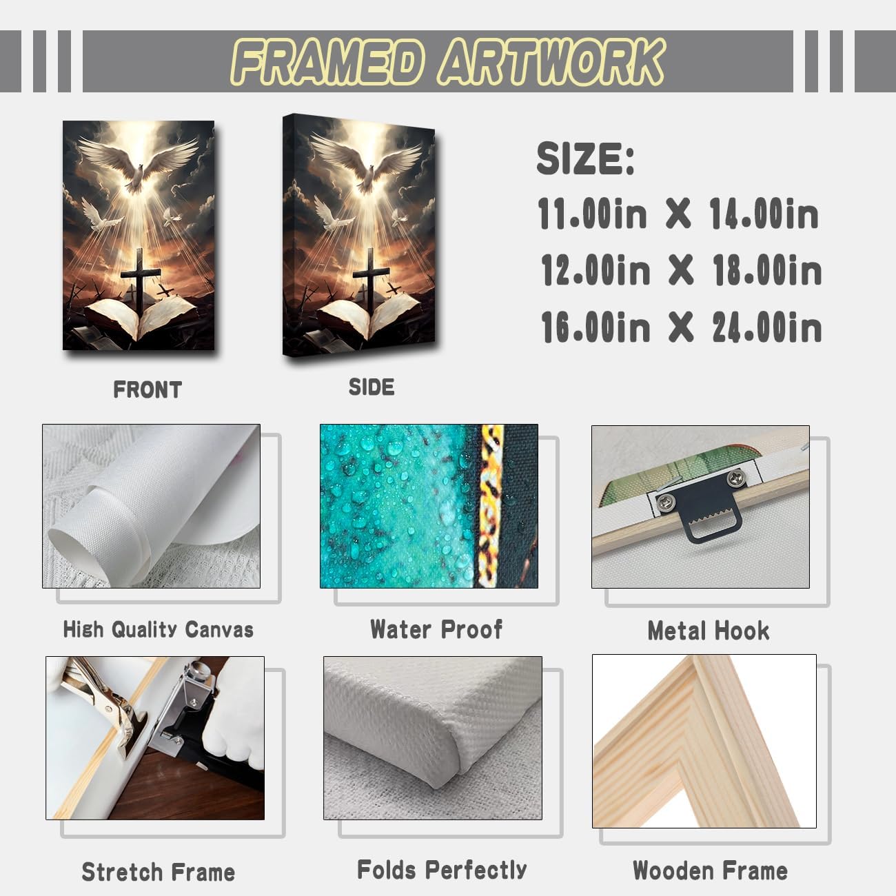 Holy Bible Cross Wall Art Christian Canvas Print The Cross And The Dove Of Peace Wall Decor Jesus Painting God Posters Framed for Prayer Room Church Decor (Holy Bible Cross, 16.00"x24.00")