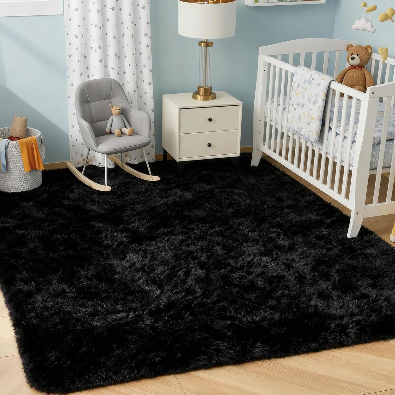 Alfombra para Salón 145 x 225 cm Fácil de Limpiar, No Se Desprenden, Antideslizante Esponjosas Tapete Sala Alfombra Salón Moderno para O Dormitorio, Negro