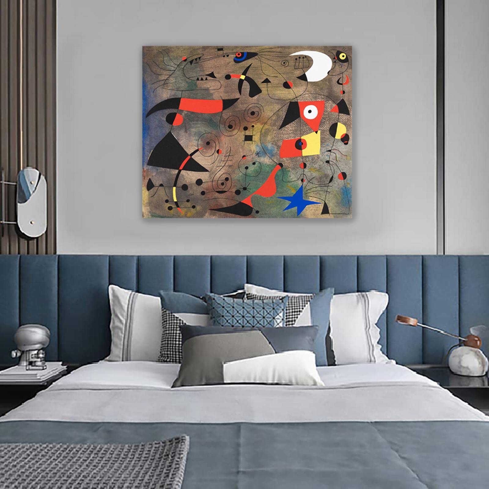 Joan Miro płótno sztuka ścienna słynne abstrakcyjne obrazy nadruk na płótnie (kobieta i ptak, 1959) reprodukcja sztuka plakat gotowy do powieszenia Joan Miro obraz do salonu dekoracja 30 x 40 cm w ramie