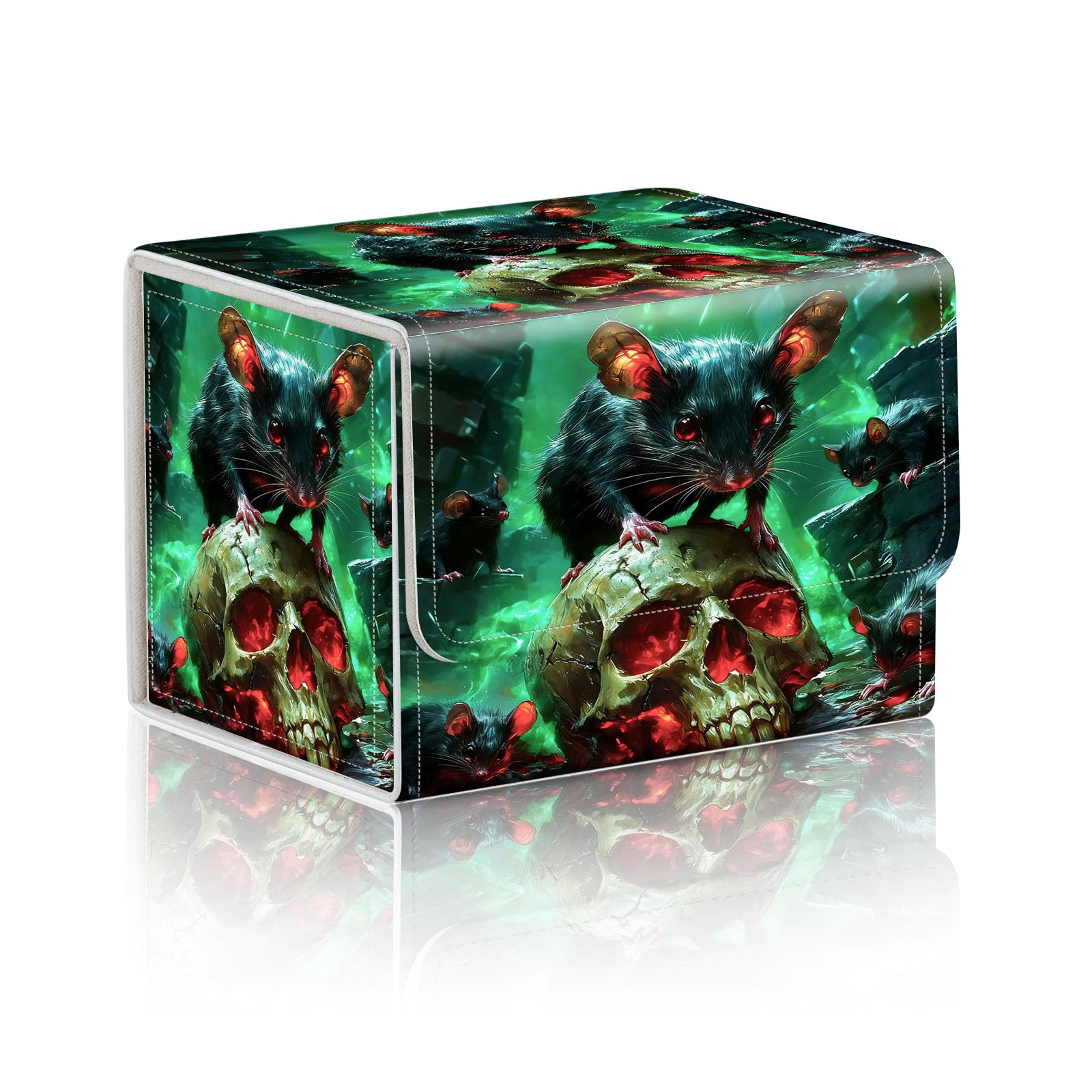 DISUOFEART Trading Card Storage Box, Holds 100+ for MTG Cards, Premium PU Leather with Magnetic Closure, Rats Round A Glowing Skull Durable Deck Box for Magic the Gathering, Trading Card Games