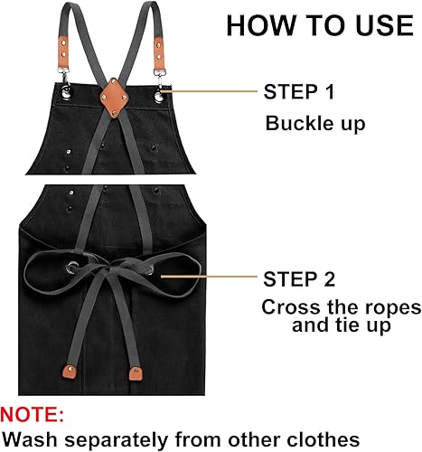 Miniatura 7 de ZOMAO Delantal de chef para mujeres y hombres con bolsillos grandes, lona de algodón, parte trasera cruzada, impermeable, delantales de trabajo