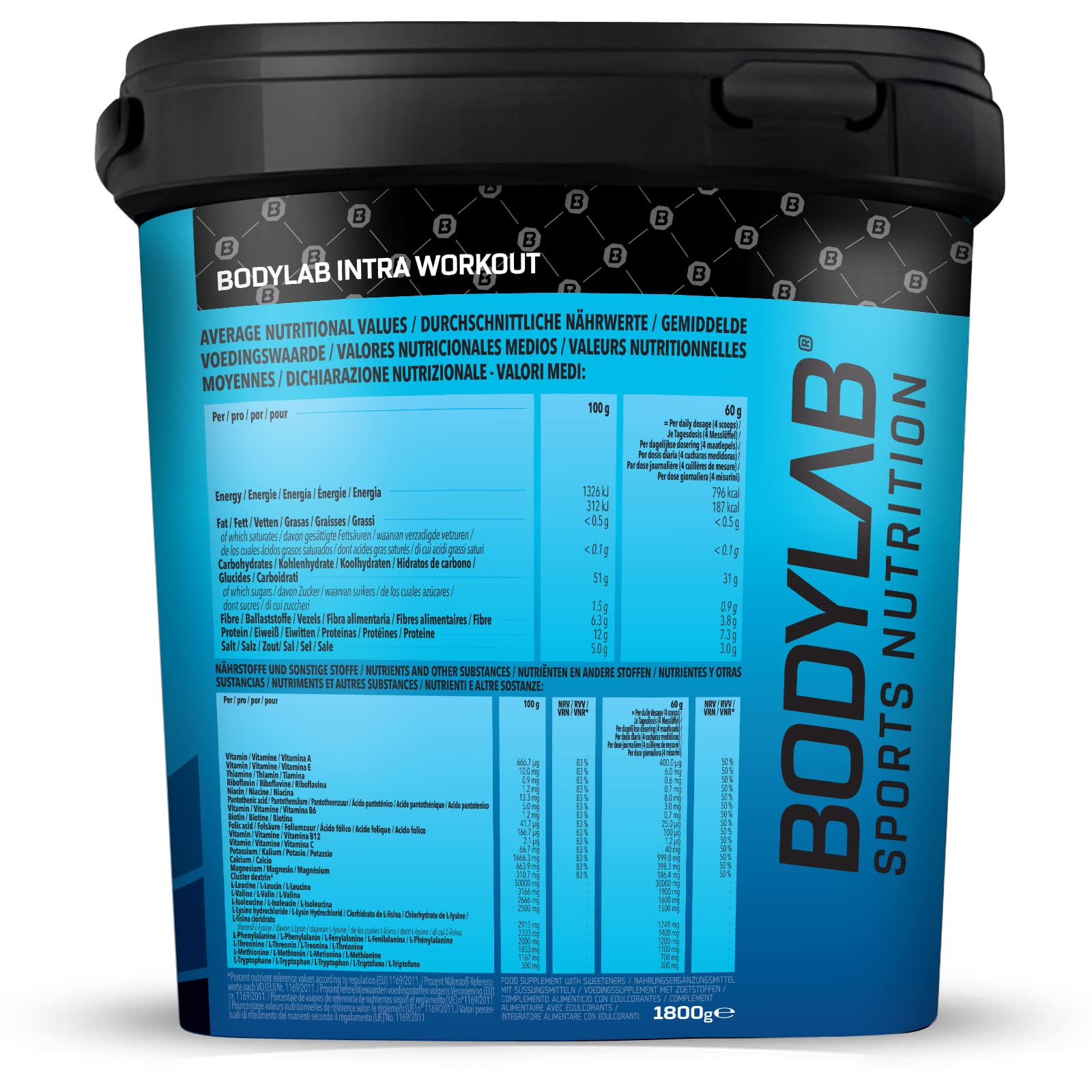 Bodylab24 Intra Workout 1,8 kg Wassermelone, mit EAA (inkl. BCAA) + Kalium, Calcium & Magnesium, B-Vitamine, Vitamin C, A und E, ideal während des Workouts