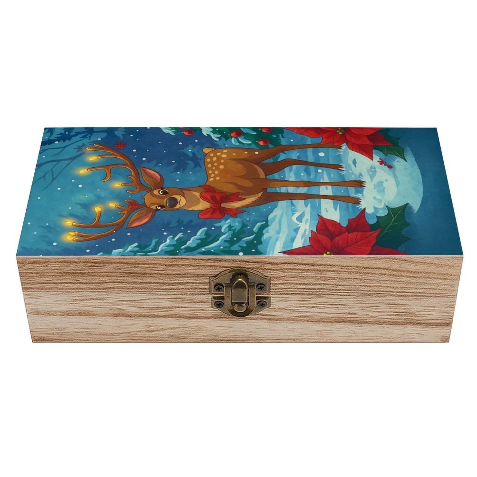 HLBSDM Christmas Reindeer with Red Bow Wooden Storage Vintage Keepsake Decorative Boxs