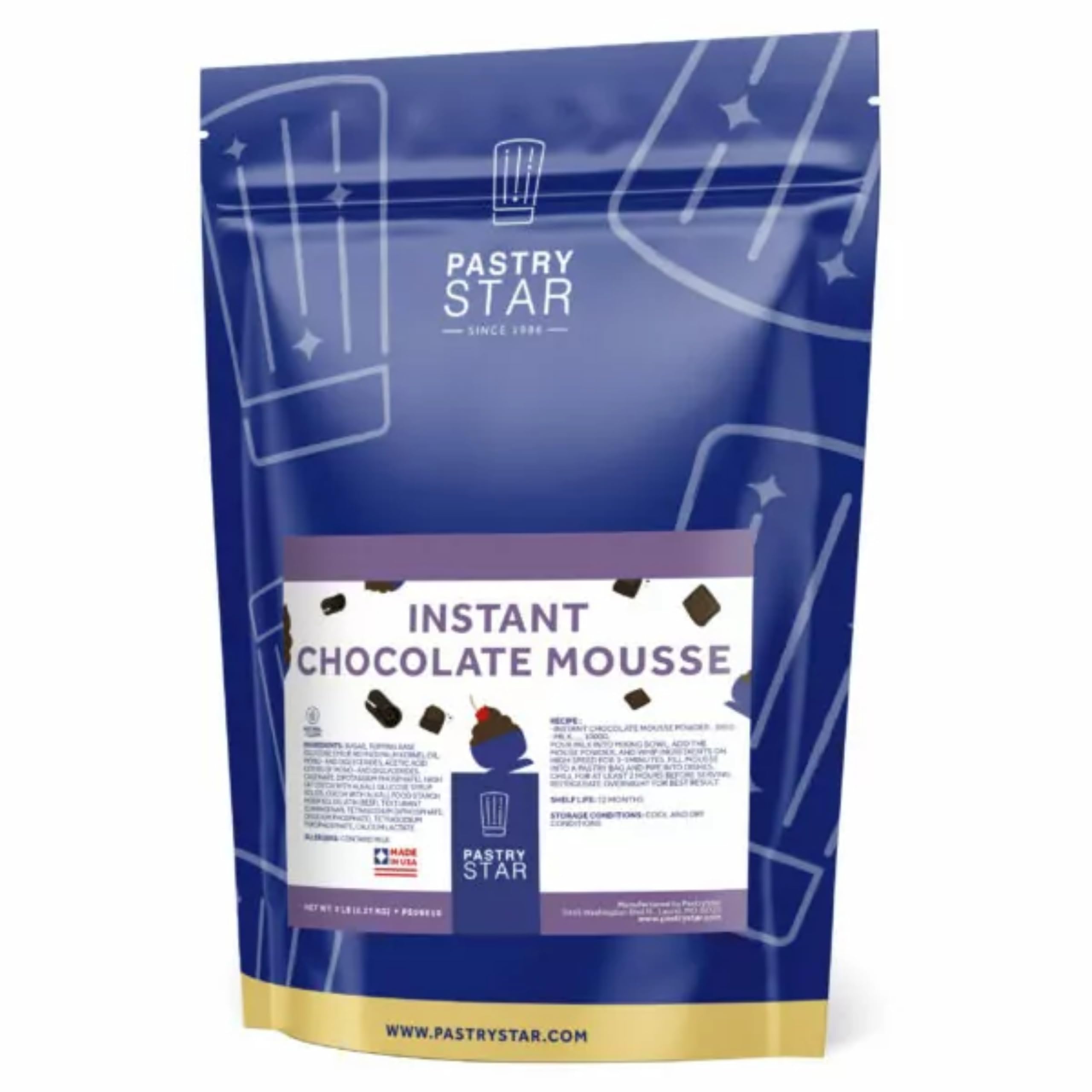 Pastry Star Instant Chocolate Mousse Mix, Powder Blend with Stabilizer, All Natural, 2 Count of 5 lb Bags, Premium Quality, Developed by World Class