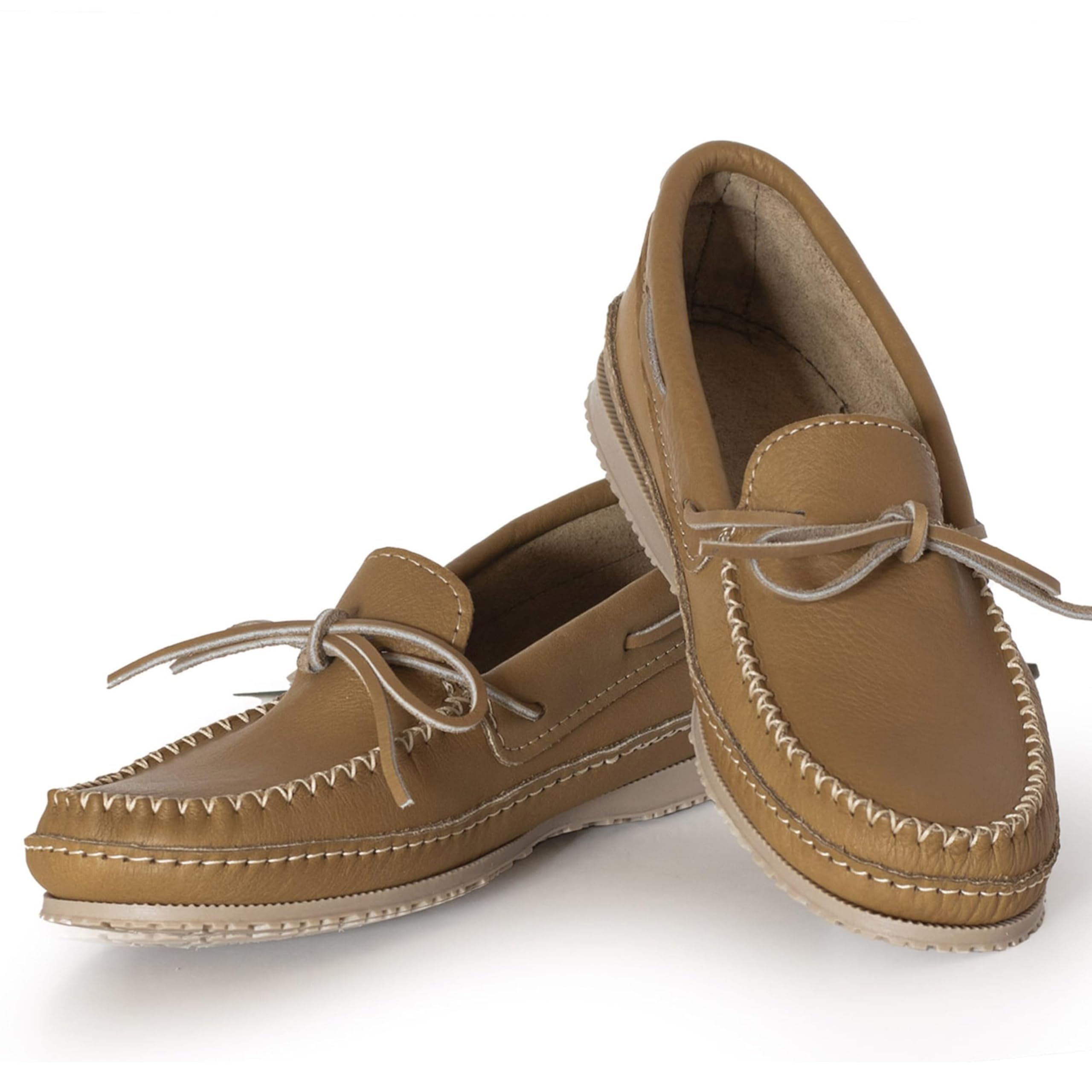 Laurentian Chief Moccasin Slippers for Men with Single Lacing, 8 Hole Collar and Padded Indian Rubber Sole, Canada Quality, Comfortable Stylish Indoor