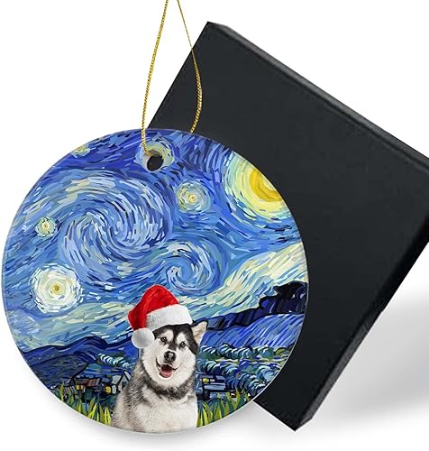 Miniatura 1 de Adornos de Navidad para perros 2023-Alaskan Malamute (azul) Adorno de cerámica para árbol de Navidad, regalo de decoración para un amante de los